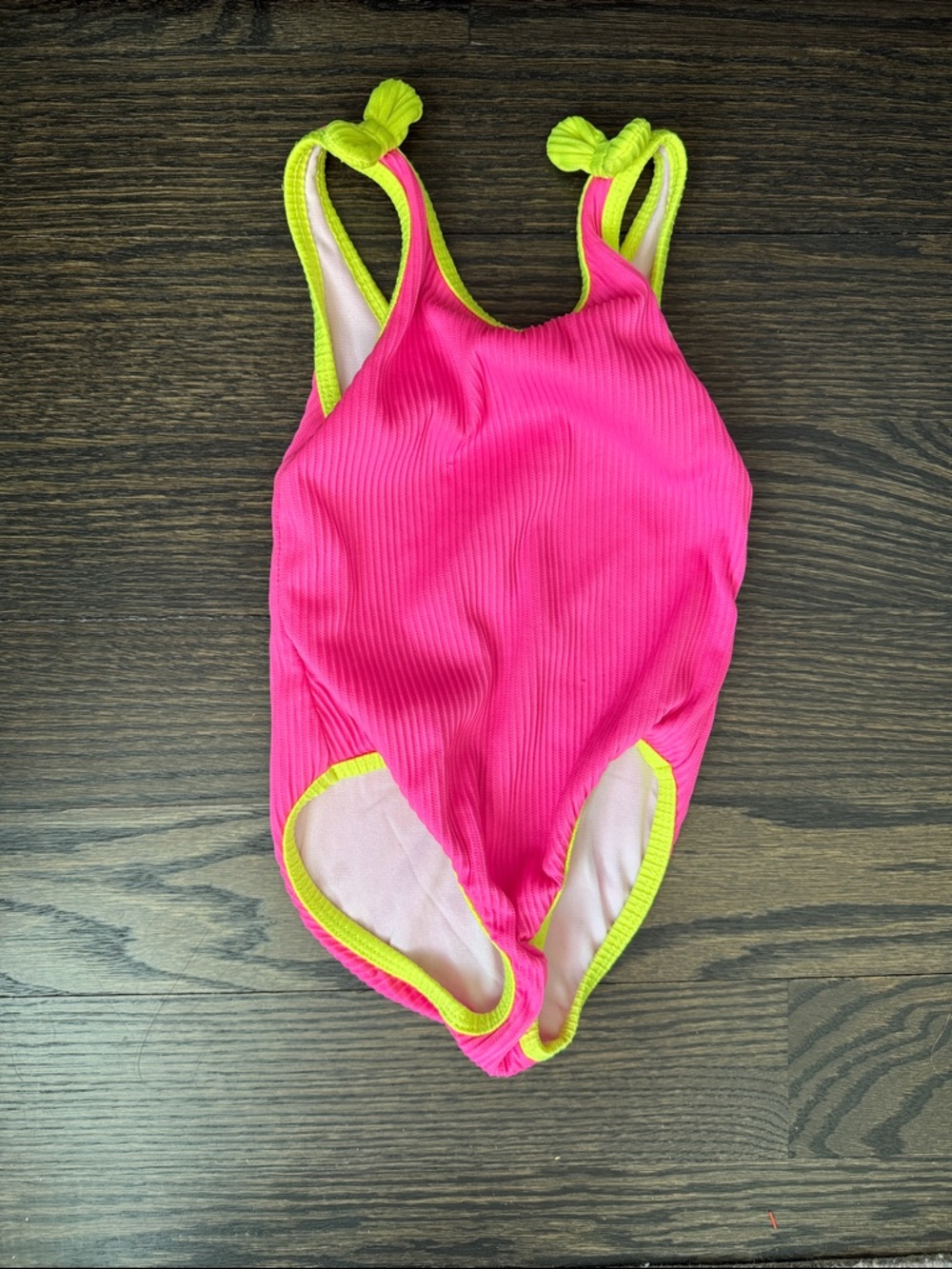 Cat & Jack Neon Pink Swimsuit with Yellow-Green Trim